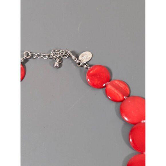 Charming Charlie Red Shell Disc Necklace Statement Beachy Boho 19" - Picture 5 of 9